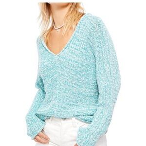 Free People Bright Lights Tunic Sweater Teal Green Turquoise
